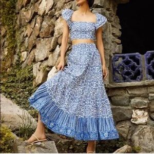 NWT Cara Cara Blue Tile Skirt + Darby Top XS /Small